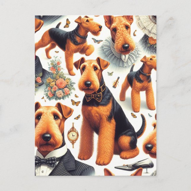 Retro Airedale Terrier Seamless Postkarte (Vorderseite)
