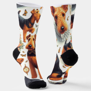 Retro Airedale Terrier Seamless Socken