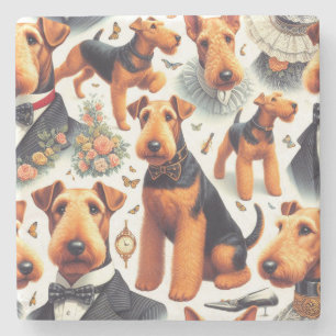 Retro Airedale Terrier Seamless Steinuntersetzer