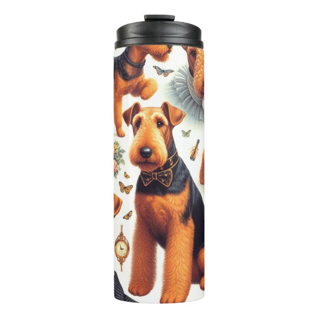 Retro Airedale Terrier Seamless Thermosbecher (Vorderseite)