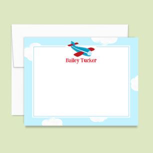 Retro Airplane Little Aviator Boy Stationery Mitteilungskarte