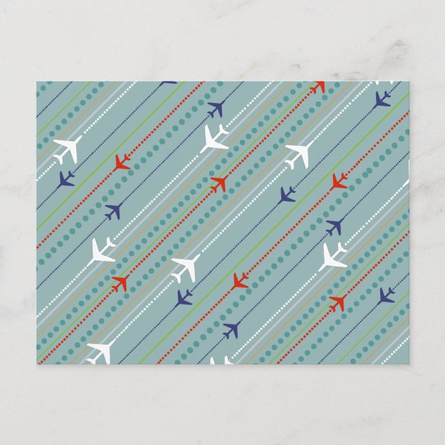 Retro Airplane Pattern Postcard Postkarte (Vorderseite)