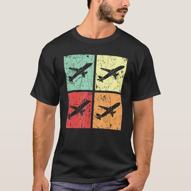 Retro Airplane Plane Pilot Aviator Sky Flight Inst T-Shirt (Vorderseite)