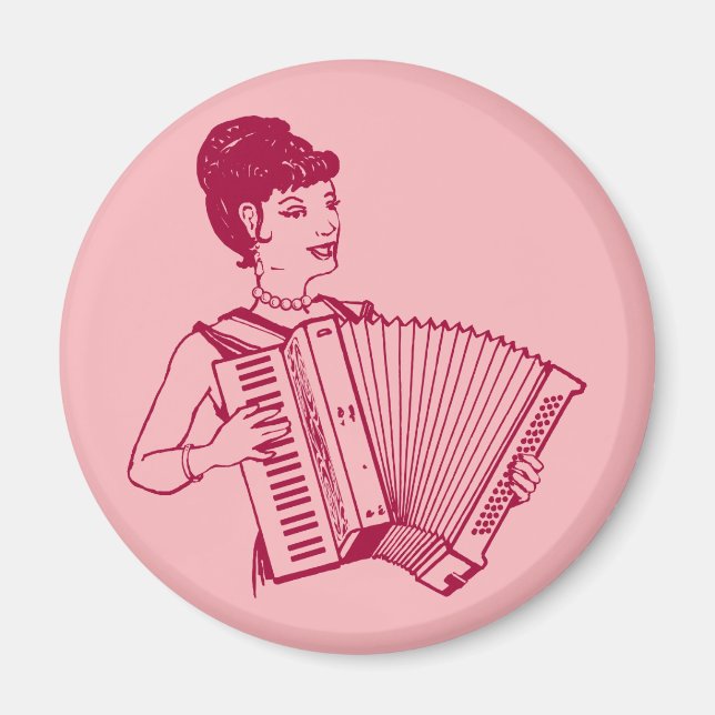 Retro Akkordeon Dame Magnet (Vorne)