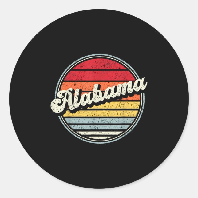 Retro Alabama Zuhause Staat Cool 70er Style Sunset Runder Aufkleber (Vorderseite)