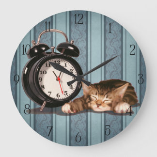 Retro alarm clock and kitty große wanduhr