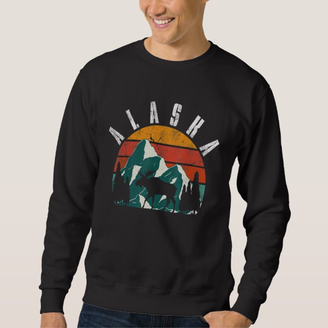 Retro Alaska Berge Wildlife Moose Sweatshirt (Vorderseite)