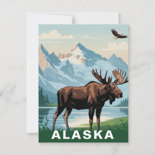 Retro Alaska Elch Berg Postkarte