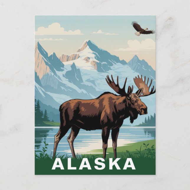 Retro Alaska Elch Berg Postkarte (Vorderseite)