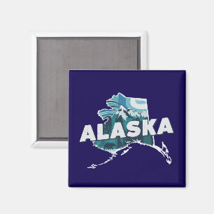 Retro Alaska Landschaftliche Silhouette Magnet