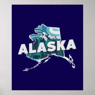 Retro Alaska Landschaftliche Silhouette Poster