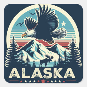 Retro Alaska Quadratischer Aufkleber