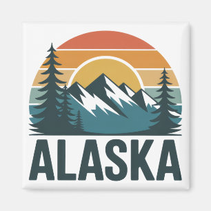 Retro-Alaska-Sonnenuntergangs-Abenteuer Magnet