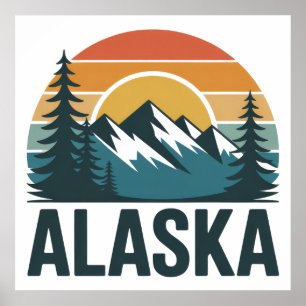 Retro-Alaska-Sonnenuntergangs-Abenteuer Poster