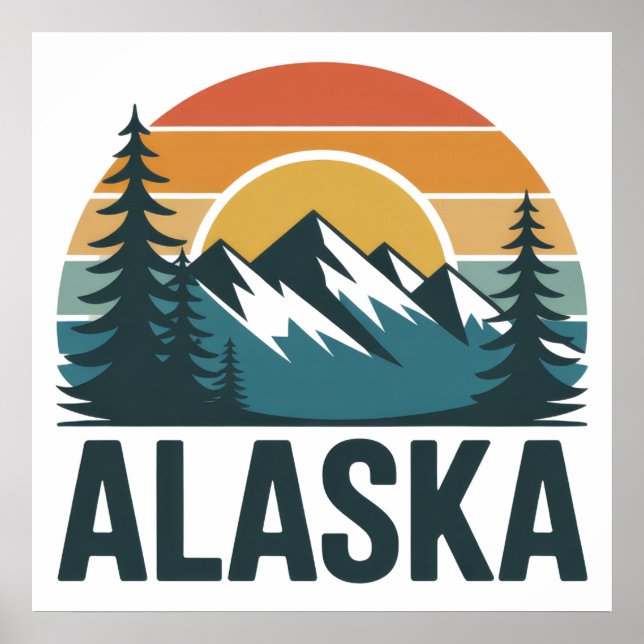 Retro-Alaska-Sonnenuntergangs-Abenteuer  Poster (Vorne)