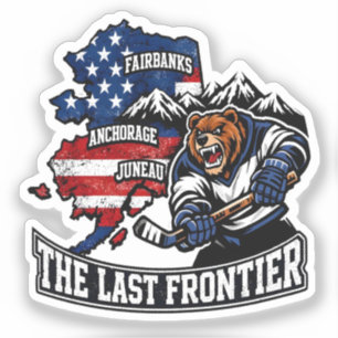 Retro Alaska The Last Frontier Eishockey Bärenkart Aufkleber
