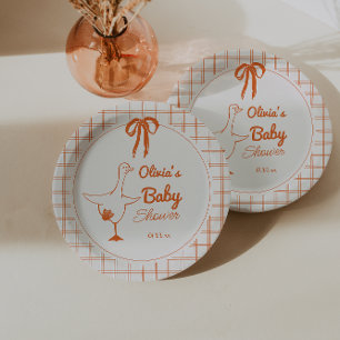 Retro Albern Gänsehandschuh Ribbon Babydusche Pappteller