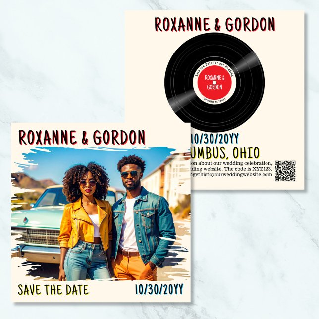 Retro Album Cover Vinyl Record Save the Date (90s retro vinyl album cover with your photo and all the essential details)