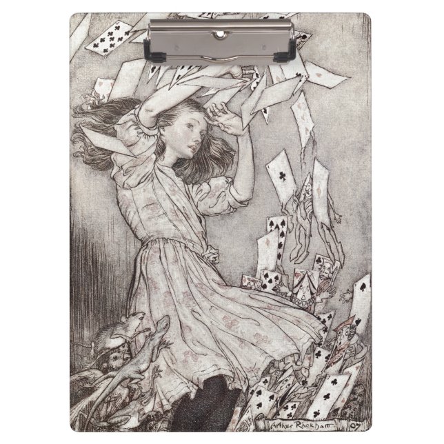 Retro-Alice-Fallende-Karten im viktorianischen Des Klemmbrett (Vorderseite)