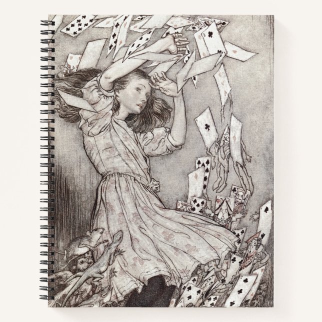 Retro Alice Falling Cards Victorian Design Notizbuch (Vorderseite)