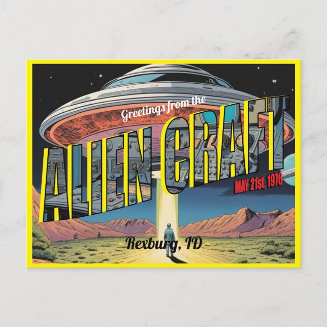 Retro Alien Craft Postkarte (Vorderseite)