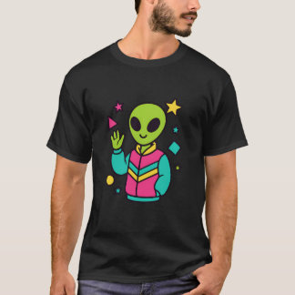 Retro-Alien in Neong Jacke | 80er-Sci-Fi-Vektor-Ar T-Shirt