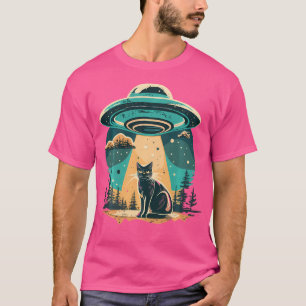 Retro-Alien-Katze-Ufo-Galaxie-Katze Vintage-Ufo-Ka T-Shirt