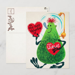 Retro-Alien-Valentinstag-Postkarte Postkarte