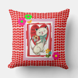 Retro "All My Liebe" Valentines Kitty Throw Kissen