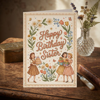 Retro Alles Gute zum Geburtstag Schwester! Karte