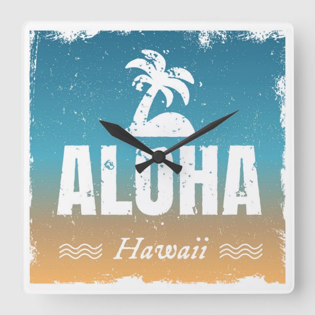 Retro Aloha Hawaii Quadratische Wanduhr (Vorderseite)