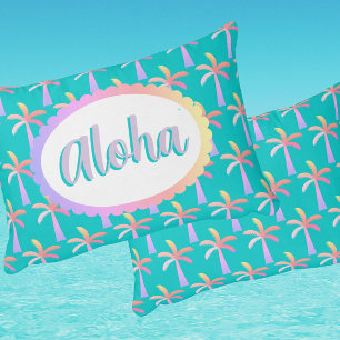 Retro Aloha Personalisierte Pastellpalmen Dekokissen