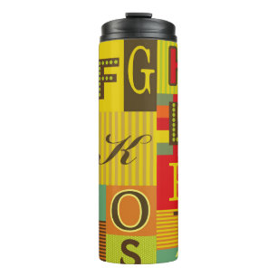 Retro-Alphabet-Design. Vintage Darstellung Thermosbecher