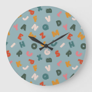 retro alphabet soup kids große wanduhr