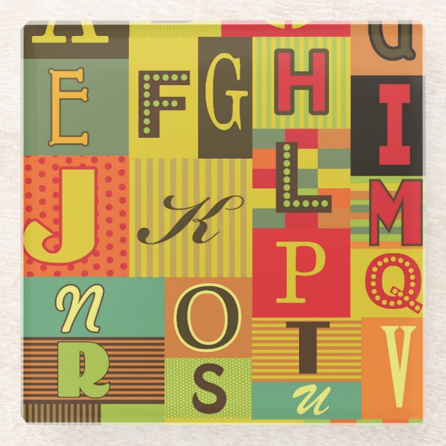 Retro-Alphabet, Vintager Charme Glasuntersetzer (Vorderseite)