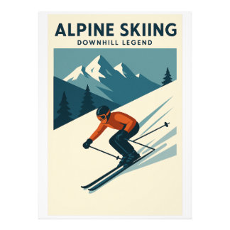 Retro-Alpin-Ski-Wandkunst – Downhill-Ski-Legende Fotodruck