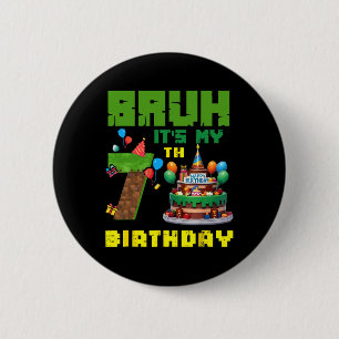Retro Alter Es Ist Mein 7. Geburtstag Pixel Kuchen Button