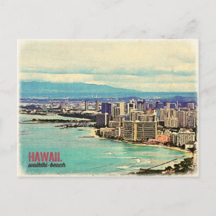 Retro-alter Look Hawaii Oahu Insel Waikiki Strand Postkarte
