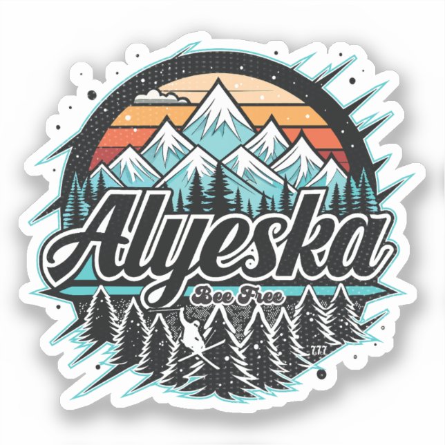 Retro Alyeska Ski Aufkleber (Vorderseite)