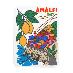 Retro Amalfi Italien Mittelmeer Kunst Handgezeichn Magnet