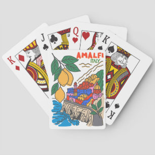 Retro Amalfi Italien Mittelmeer Kunst Handgezeichn Spielkarten
