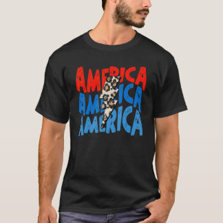 Retro America Leopard Lightning Bolt Patriotic 4. T-Shirt