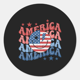 Retro America Smile Flag American Flag Patriotic 4 Runder Aufkleber
