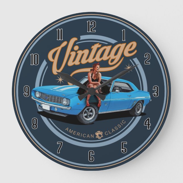 Retro American Classic Muscle Car Large Clock Große Wanduhr (Vorderseite)