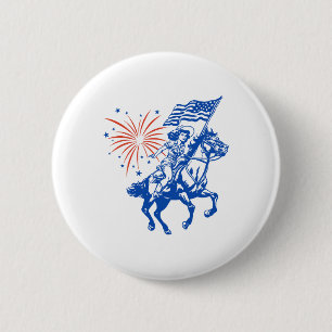 Retro American Cowgirl Pferd 4. Juli USA Flagge Button