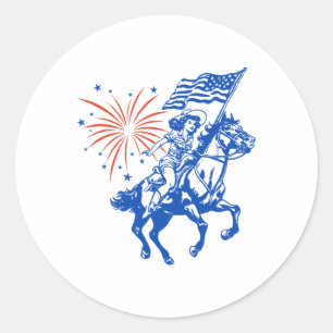 Retro American Cowgirl Pferd 4. Juli USA Flagge Runder Aufkleber
