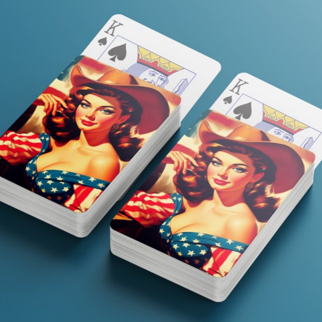 Retro American Cowgirl Pinup Spielkarten (Von Creator hochgeladen)