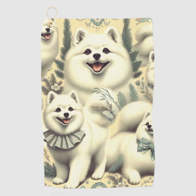 Retro American Eskimo Illustration Golfhandtuch (Vorderseite)