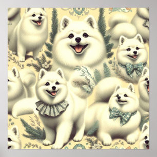 Retro American Eskimo Illustration Poster