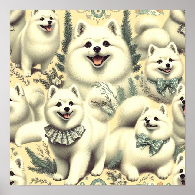 Retro American Eskimo Illustration Poster (Vorne)